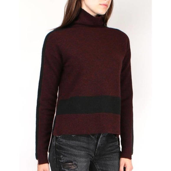 Veronica Beard Sweaters - Veronica Beard Denisa Turtleneck Sweater Merino Wool Yak Blend Burgundy/ Black